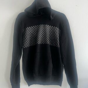 Black Hoodie with Gray Checkerboard Chest